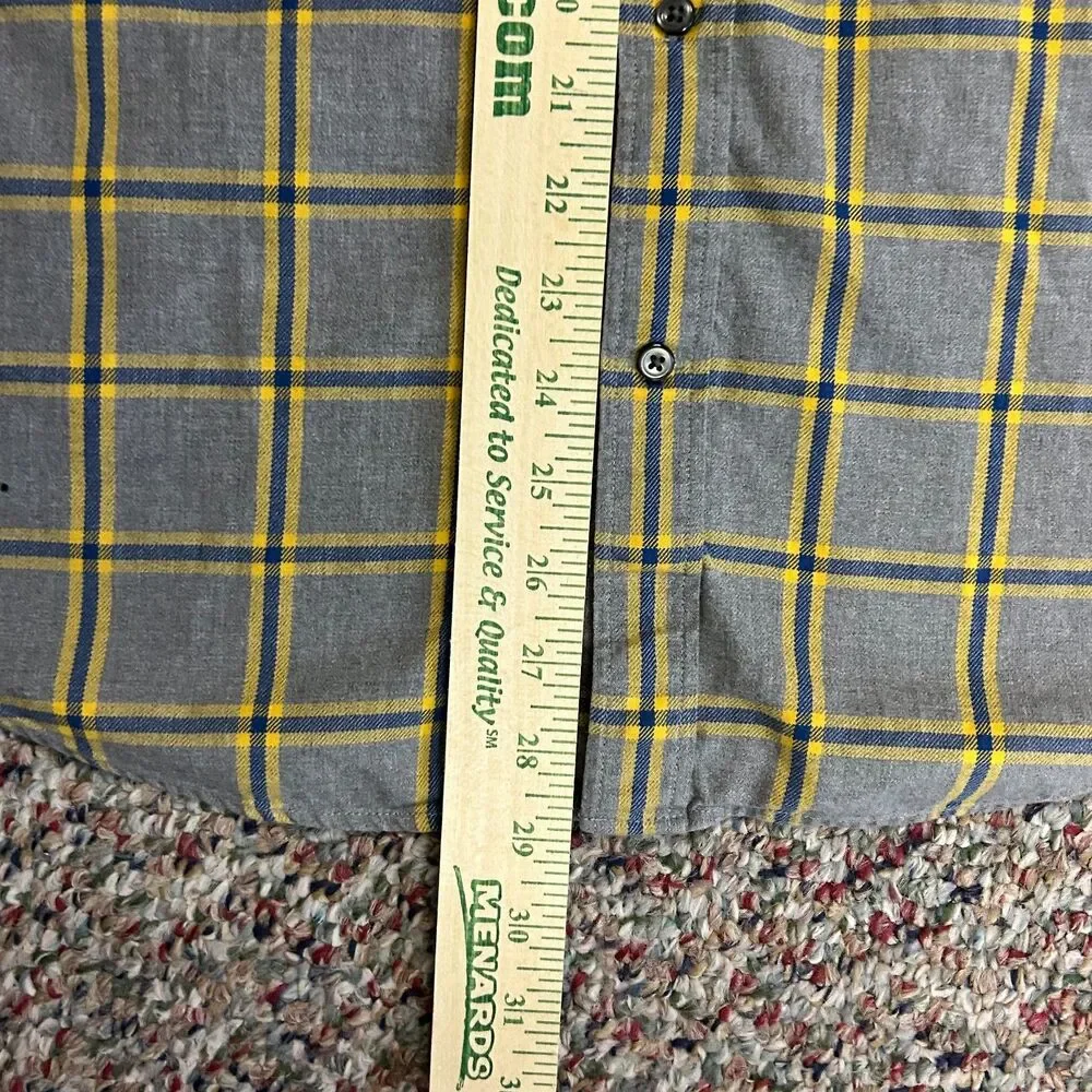 Banana Republic Men's Gray Yellow Blue Windowpane Plaid LS Flannel Shirt Size L
